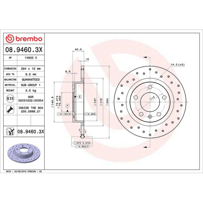 Brembo Bremsscheibe Hinterachse Xtra 08.9460.3X Brembo Bremsscheibe Hinterachse Xtra 08.9460.3X
