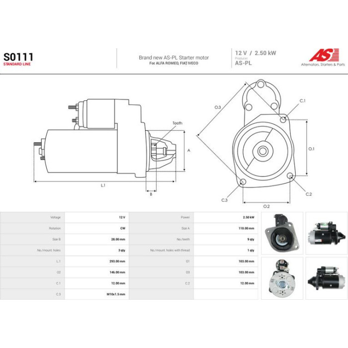 S0111 AS-PL Anlasser (Starter) S0111