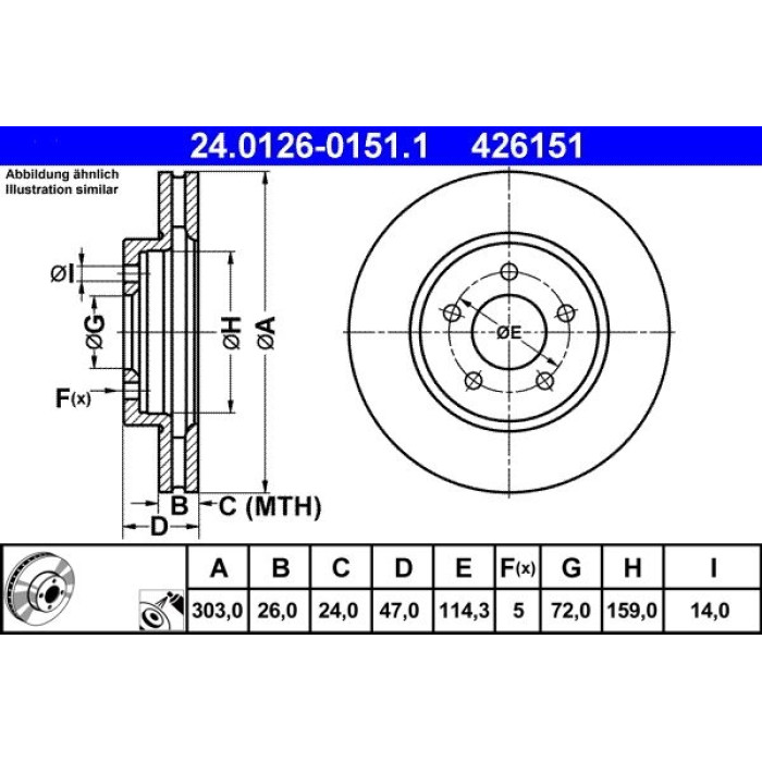ATE Bremsscheibe Ford Vorderachse Maverick 2.0-3.0 V6 24V 01-07 24.0126-0151.1 ATE Bremsscheibe Ford Vorderachse Maverick 2.0-3.0 V6 24V 01-07 24.0126-0151.1