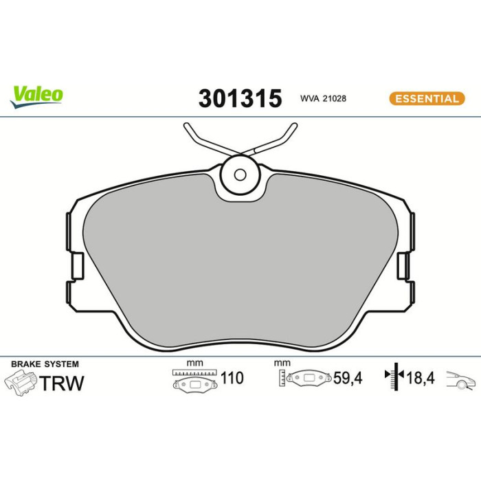 Valeo Bremsbelagsatz 301315 Valeo Bremsbelagsatz 301315