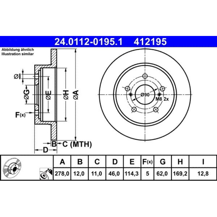 ATE Bremsscheibe Suzuki Hinterachse Kizashi 2.4 10 24.0112-0195.1 ATE Bremsscheibe Suzuki Hinterachse Kizashi 2.4 10 24.0112-0195.1