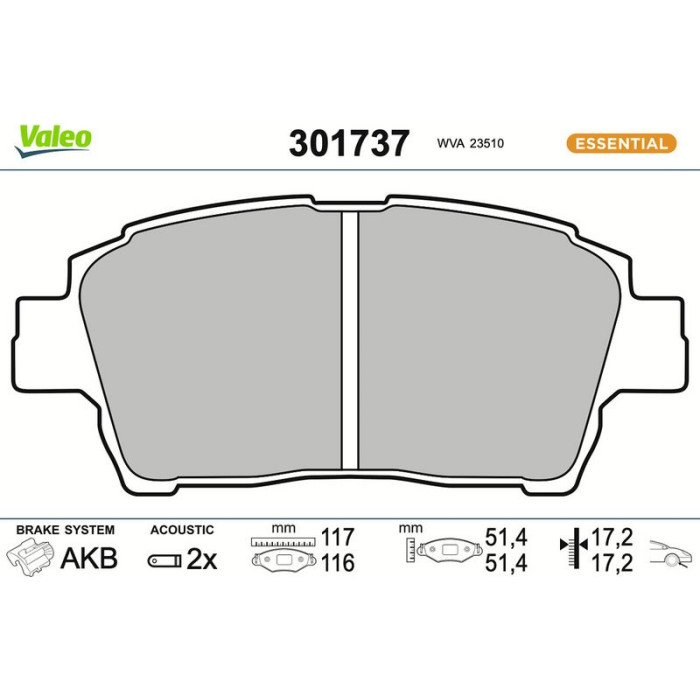 301737 Valeo Bremsbelagsatz 301737 301737 Valeo Bremsbelagsatz 301737