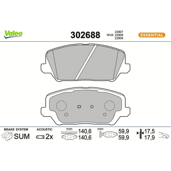 Valeo Bremsbelagsatz 302688 Valeo Bremsbelagsatz 302688