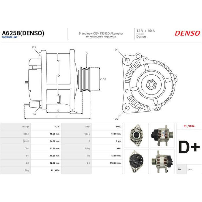 A6258(DENSO) AS-PL Lichtmaschine (Generator) A6258(DENSO)