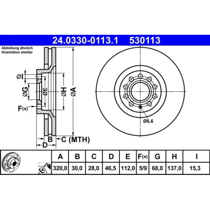 ATE Bremsscheibe Audi Vorderachse A4/A6 1.6-3.2 97-09 PowerDisc 24.0330-0113.1 ATE Bremsscheibe Audi Vorderachse A4/A6 1.6-3.2 97-09 PowerDisc 24.0330-0113.1
