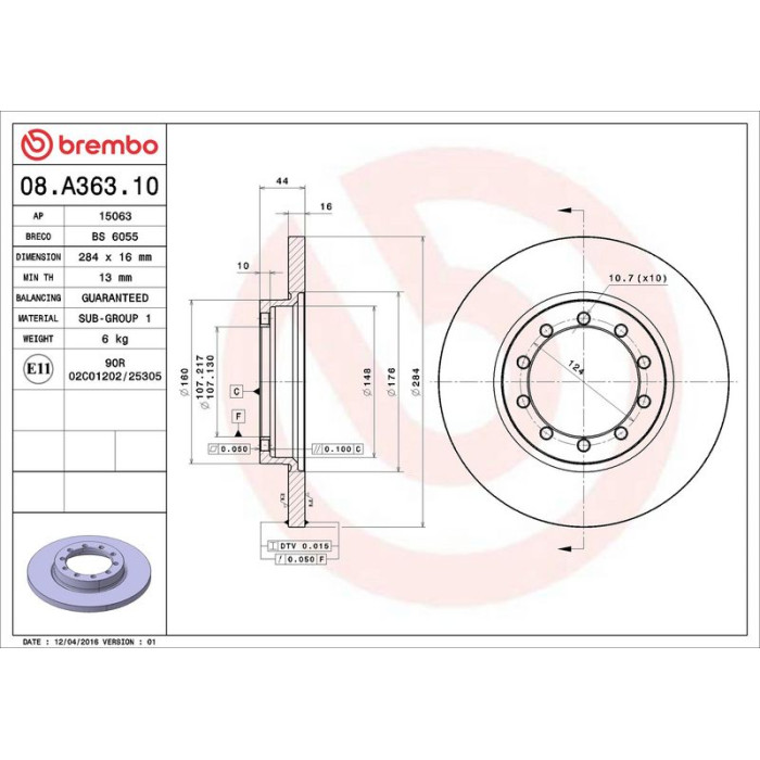 Brembo Bremsscheibe Hinterachse 08.A363.10 Brembo Bremsscheibe Hinterachse 08.A363.10