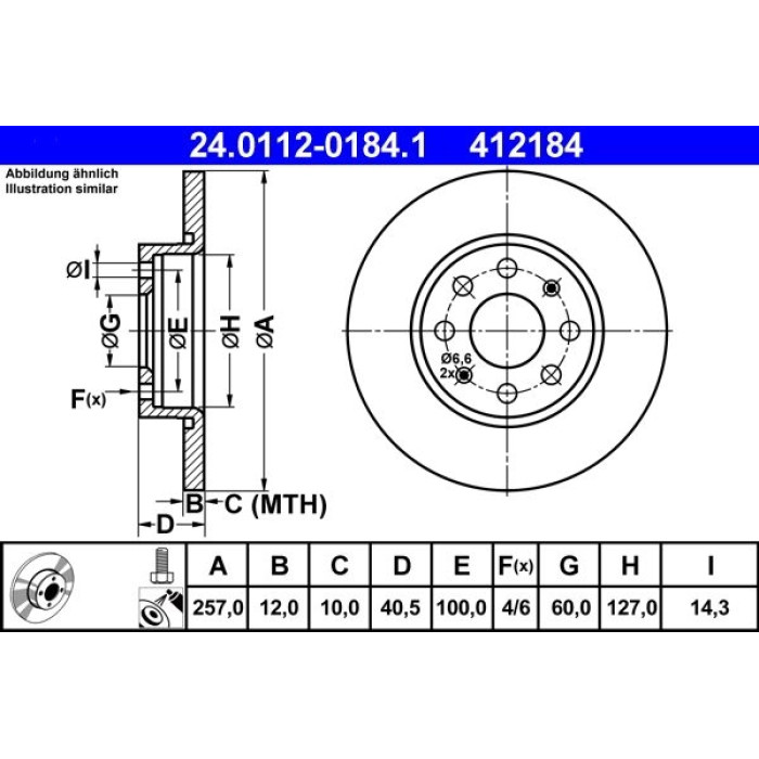ATE Bremsscheibe Opel Vorderachse Corsa 1.0 06 24.0112-0184.1 ATE Bremsscheibe Opel Vorderachse Corsa 1.0 06 24.0112-0184.1