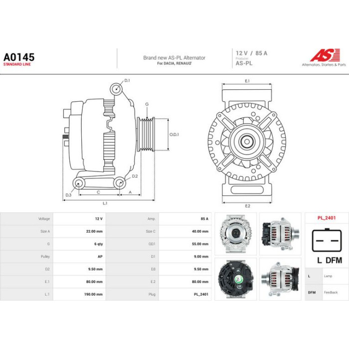 A0145 AS-PL Lichtmaschine (Generator) A0145 A0145 AS-PL Lichtmaschine (Generator) A0145