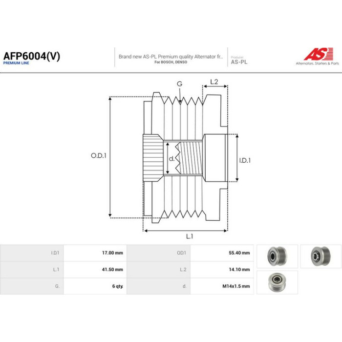 AFP6004(V) AS-PL Lichtmaschinenfreilauf AFP6004(V) AFP6004(V) AS-PL Lichtmaschinenfreilauf AFP6004(V)