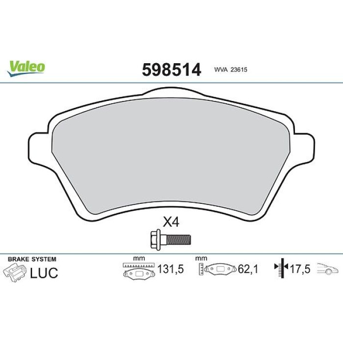 Valeo Bremsbelagsatz 598514 Valeo Bremsbelagsatz 598514