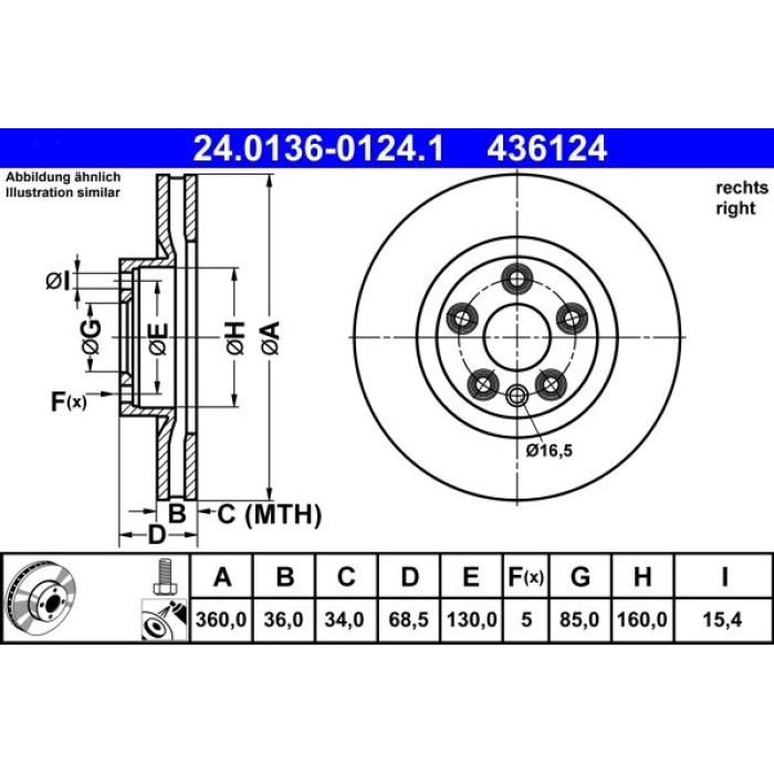 ATE Bremsscheibe VW Vorderachse Touareg 3.0-4.2 V8 10- Pr 24.0136-0124.1 ATE Bremsscheibe VW Vorderachse Touareg 3.0-4.2 V8 10- Pr 24.0136-0124.1