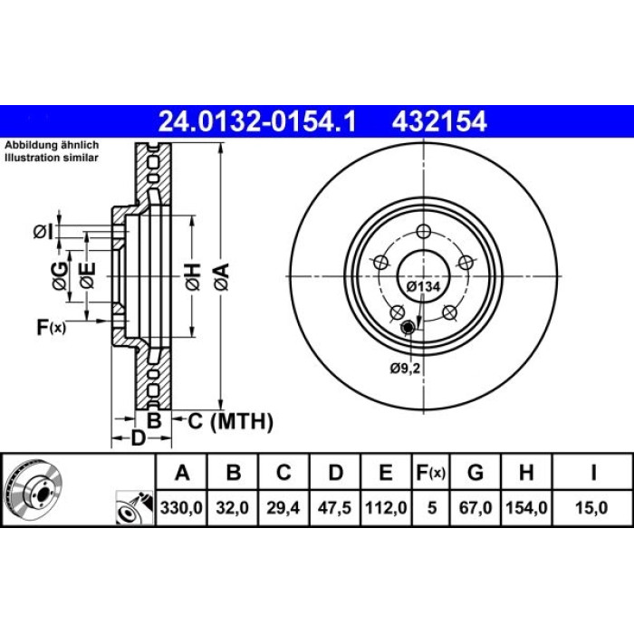 ATE Bremsscheibe Mercedes-Benz Vorderachse W211 5.0-5.5 4-Matic 03-09 24.0132-0154.1