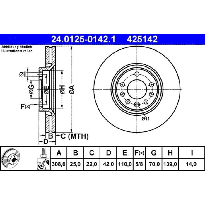ATE Bremsscheibe Opel Vorderachse Zafira 24.0125-0142.1 ATE Bremsscheibe Opel Vorderachse Zafira 24.0125-0142.1