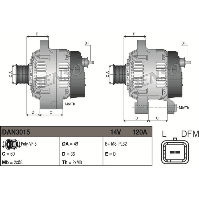 Denso Lichtmaschine DAN3015 Denso Lichtmaschine DAN3015
