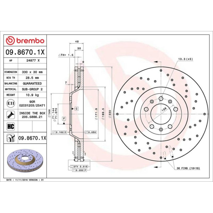 Brembo Bremsscheibe Vorderachse Xtra 09.8670.1X Brembo Bremsscheibe Vorderachse Xtra 09.8670.1X