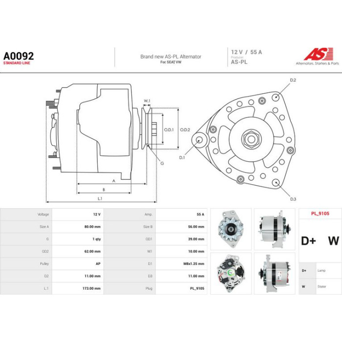 A0092 AS-PL Lichtmaschine (Generator) A0092