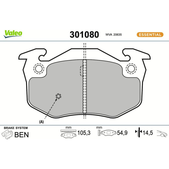 Valeo Bremsbelagsatz 301080 Valeo Bremsbelagsatz 301080