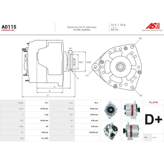 A0115 AS-PL Lichtmaschine (Generator) A0115 A0115 AS-PL Lichtmaschine (Generator) A0115