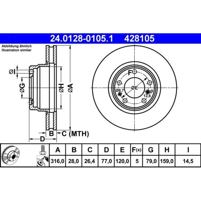 ATE Bremsscheibe BMW S. 7 2, 5-3, 5 94-01 24.0128-0105.1 ATE Bremsscheibe BMW S. 7 2, 5-3, 5 94-01 24.0128-0105.1