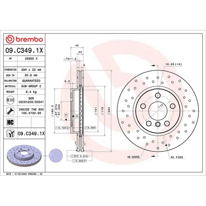 Brembo Bremsscheibe Vorderachse 09.C349.1X Brembo Bremsscheibe Vorderachse 09.C349.1X