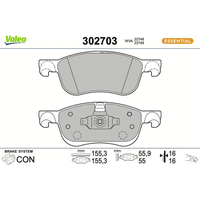 Valeo Bremsbelagsatz 302703 Valeo Bremsbelagsatz 302703