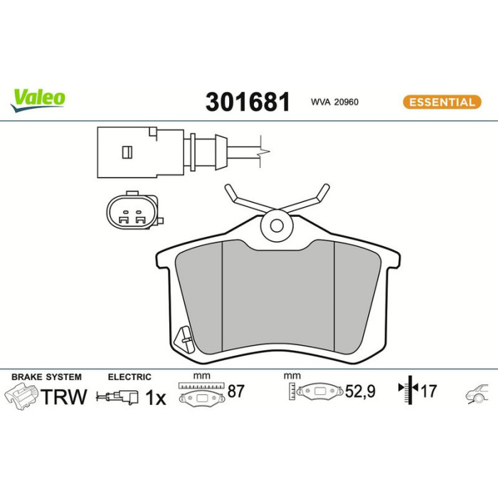 Valeo Bremsbelagsatz 301681 Valeo Bremsbelagsatz 301681