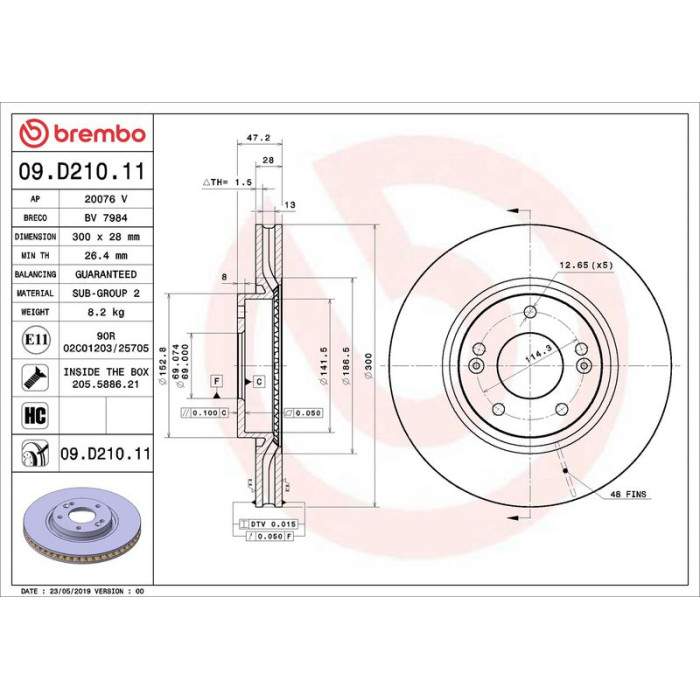 09.D210.11 Brembo Prime Bremsscheibe Vorderachse, Ø 300 × 28 mm, innenbelüftet, UV-beschichtet – 09.D210.11