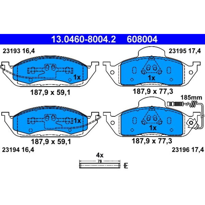 ATE Bremsbelagsatz Mercedes-Benz Vorderachse W163 Ml 2.3-4.3 98-05 13.0460-8004.2 ATE Bremsbelagsatz Mercedes-Benz Vorderachse W163 Ml 2.3-4.3 98-05 13.0460-8004.2