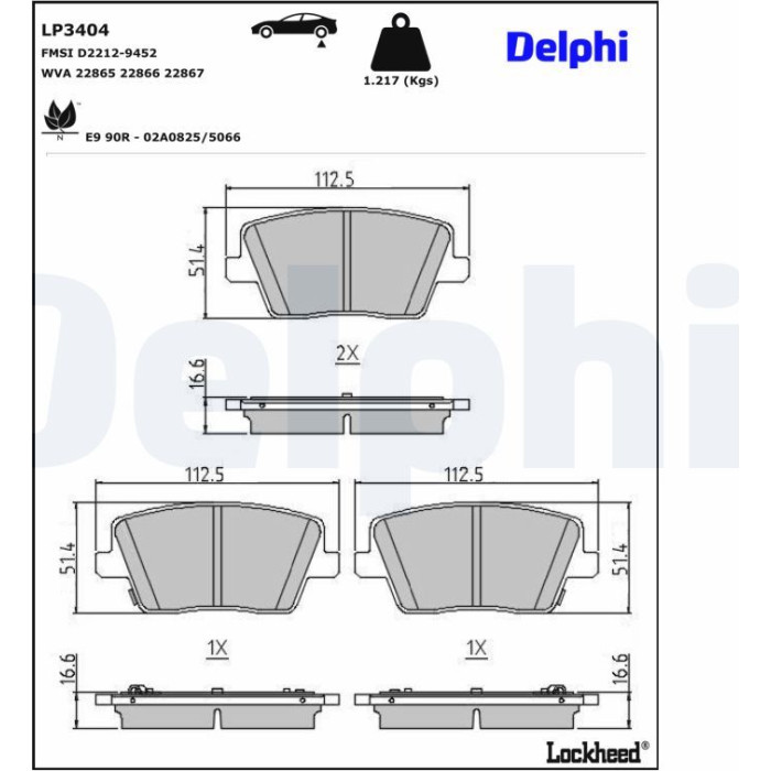 Delphi Bremsbelagsatz LP3404 Delphi Bremsbelagsatz LP3404