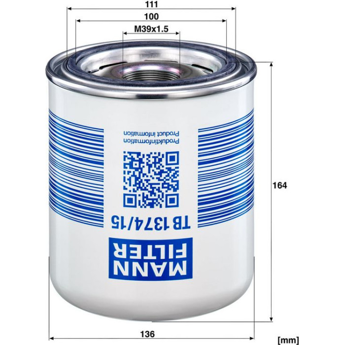 MANN-FILTER Lufttrocknerpatrone TB 1374/15 x MANN-FILTER Lufttrocknerpatrone TB 1374/15 x