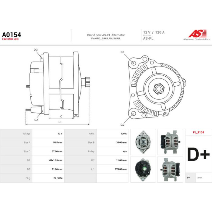 A0154 AS-PL Lichtmaschine (Generator) A0154 A0154 AS-PL Lichtmaschine (Generator) A0154