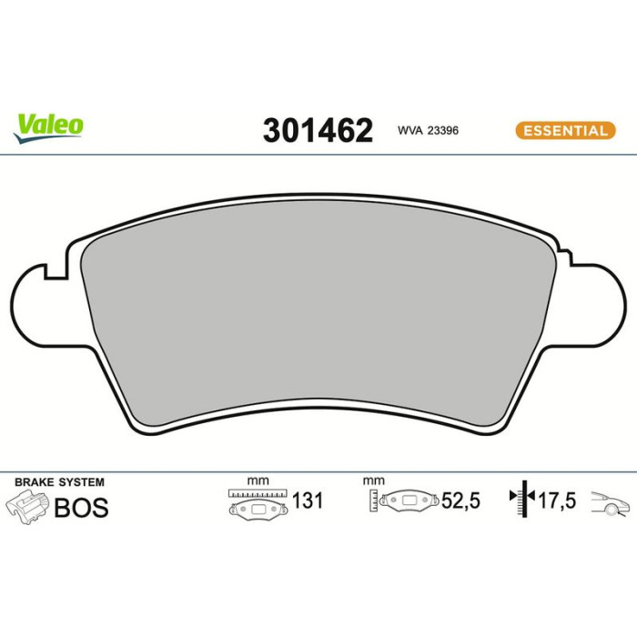 Valeo Bremsbelagsatz 301462 Valeo Bremsbelagsatz 301462