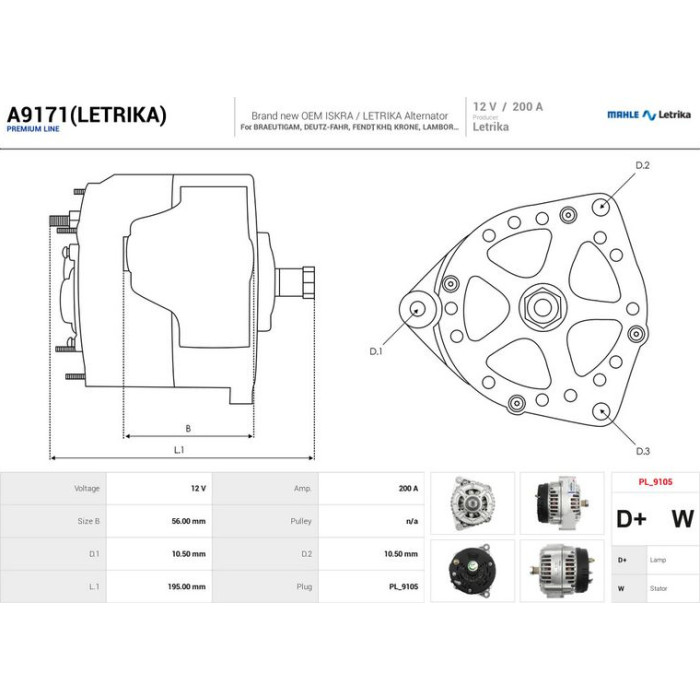 A9171(LETRIKA) AS-PL Lichtmaschine (Generator) A9171(LETRIKA)