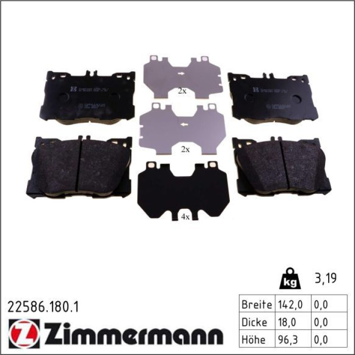 ZIMMERMANN Bremsbelagsatz, Scheibenbremse 22586.180.1