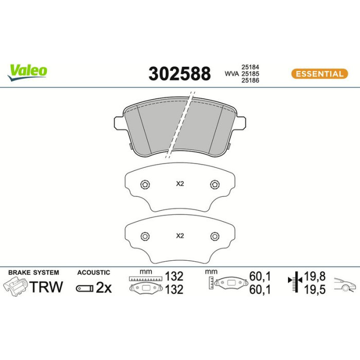 Valeo Bremsbelagsatz 302588 Valeo Bremsbelagsatz 302588