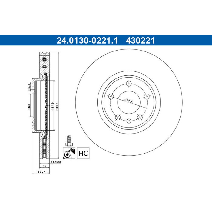 ATE Bremsscheibe VW Vorderachse A4/A5 07-/Q5/A6 09- 320X30 24.0130-0221.1 ATE Bremsscheibe VW Vorderachse A4/A5 07-/Q5/A6 09- 320X30 24.0130-0221.1