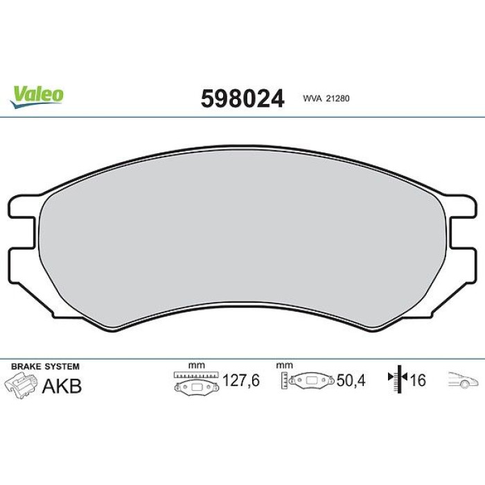 Valeo Bremsbelagsatz 598024 Valeo Bremsbelagsatz 598024