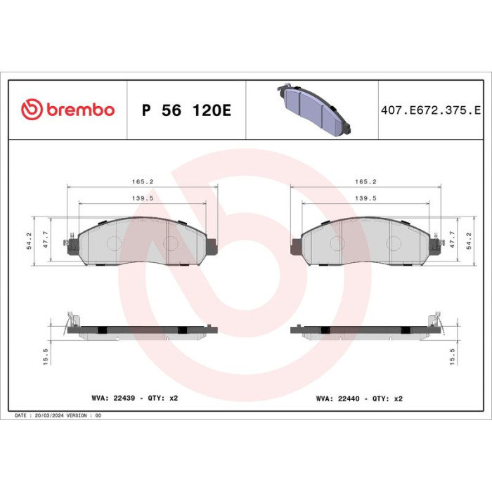 BREMBO Bremsbelagsatz, Scheibenbremse P 56 120E BREMBO Bremsbelagsatz, Scheibenbremse P 56 120E
