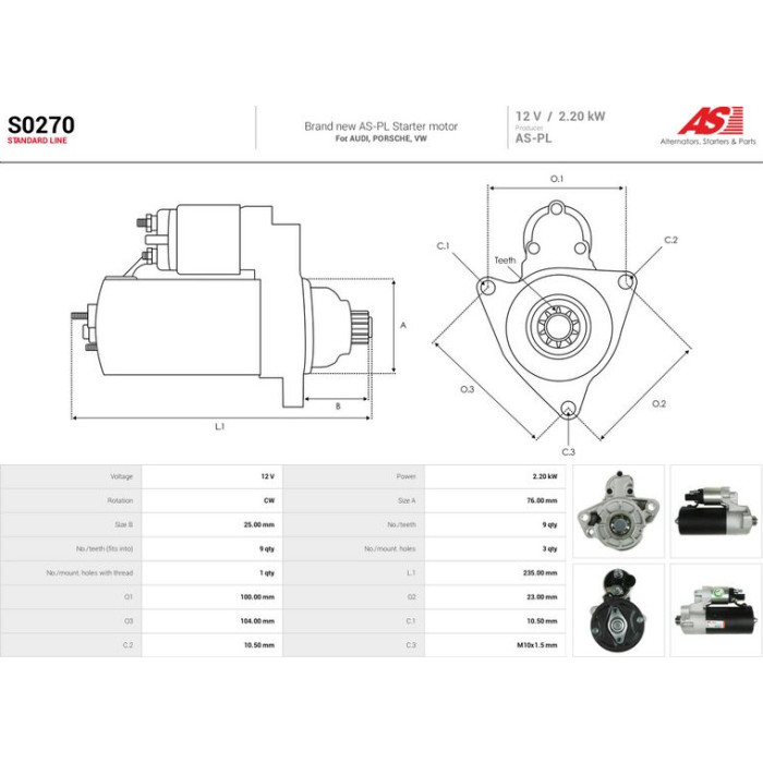 S0270 AS-PL Anlasser (Starter) S0270