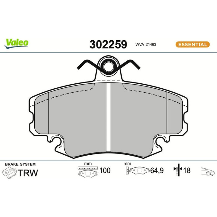 Valeo Bremsbelagsatz 302259 Valeo Bremsbelagsatz 302259