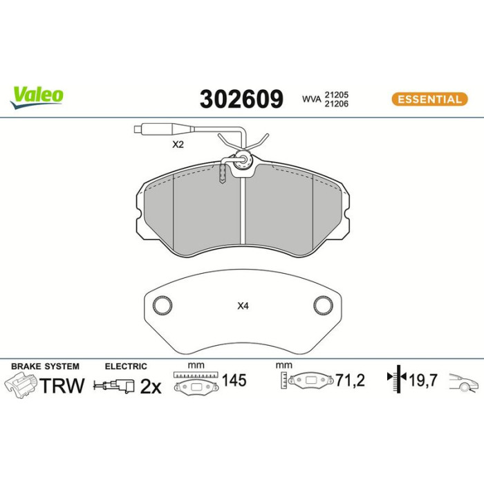 Valeo Bremsbelagsatz 302609 Valeo Bremsbelagsatz 302609