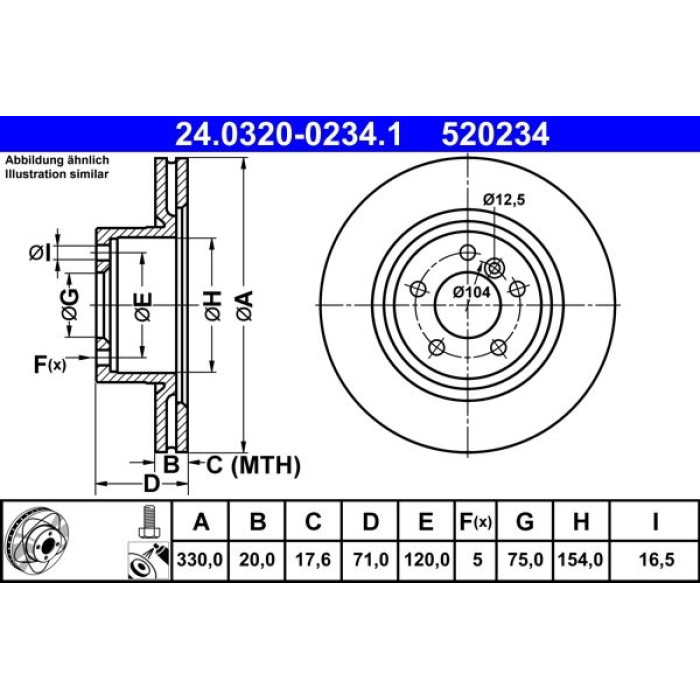 ATE Bremsscheibe BMW Hinterachse X3/X4 1.6-3.0 10- PowerDisc 24.0320-0234.1 ATE Bremsscheibe BMW Hinterachse X3/X4 1.6-3.0 10- PowerDisc 24.0320-0234.1