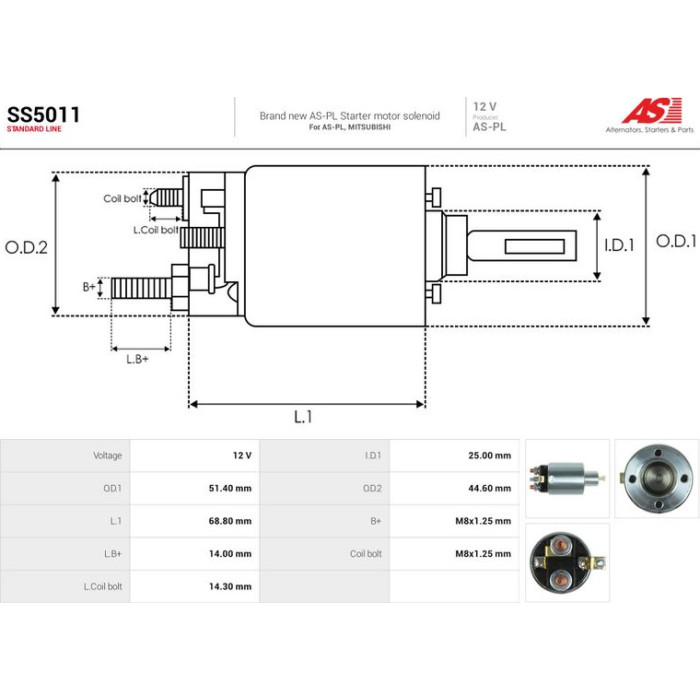 AS-PL Magnetschalter für Anlasser SS5011 AS-PL Magnetschalter für Anlasser SS5011