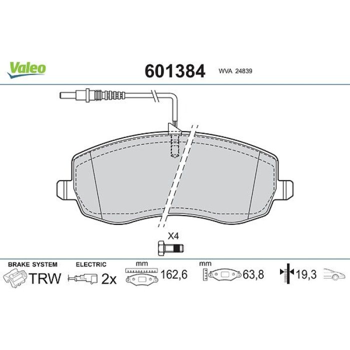 Valeo Bremsbelagsatz 601384 Valeo Bremsbelagsatz 601384