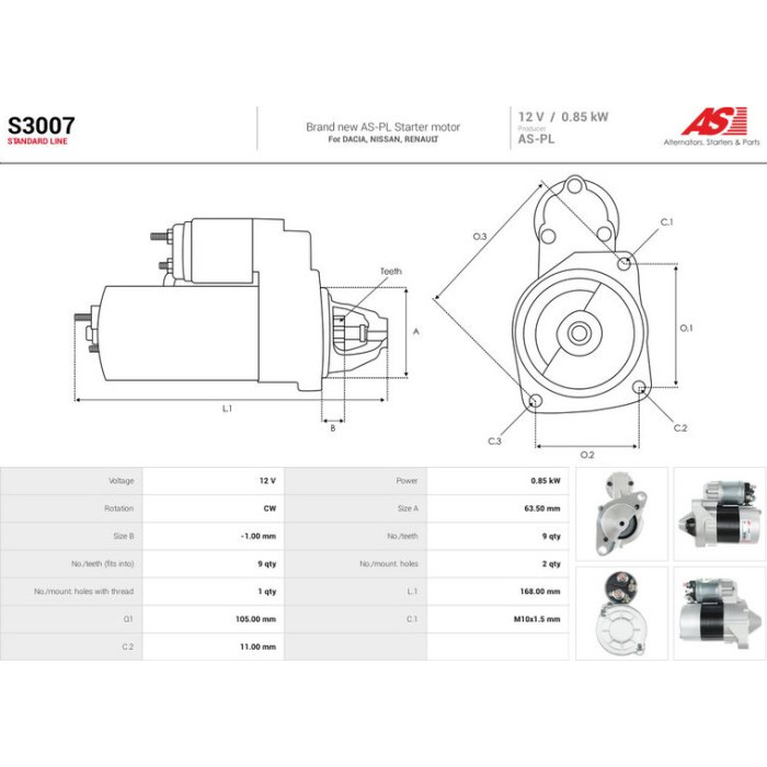 S3007 AS-PL Anlasser (Starter) S3007