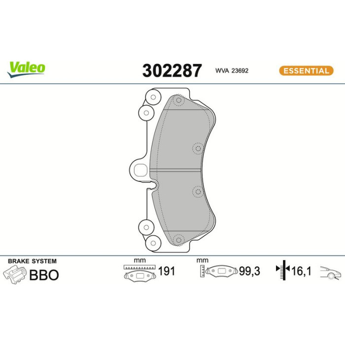 Valeo Bremsbelagsatz 302287 Valeo Bremsbelagsatz 302287
