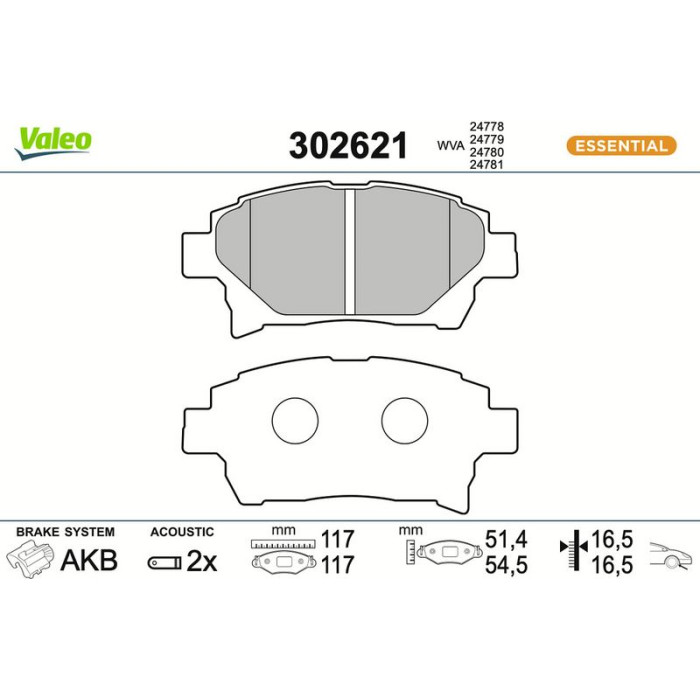 Valeo Bremsbelagsatz 302621 Valeo Bremsbelagsatz 302621