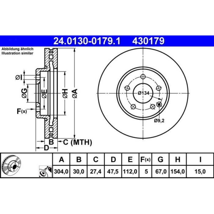ATE Bremsscheibe Mercedes-Benz Vorderachse W211/S211 4-Matic 03-09 24.0130-0179.1 ATE Bremsscheibe Mercedes-Benz Vorderachse W211/S211 4-Matic 03-09 24.0130-0179.1