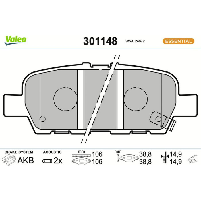 Valeo Bremsbelagsatz 301148 Valeo Bremsbelagsatz 301148