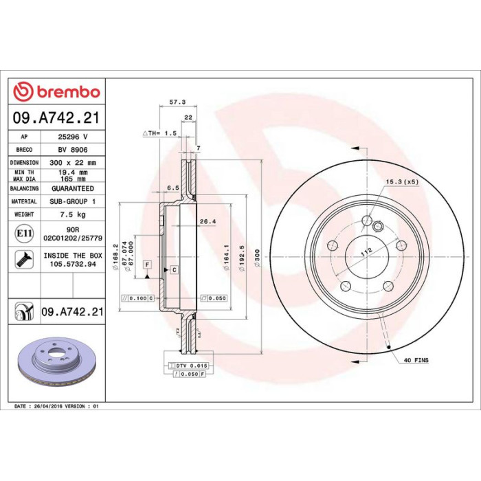 Brembo Bremsscheibe Hinterachse 09.A742.21 Brembo Bremsscheibe Hinterachse 09.A742.21